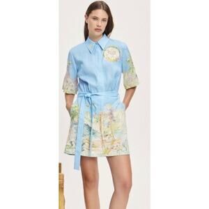 ALEMAIS Anouk Mini Dress Linen Button-Up Self-Tie Waist Casual Chic